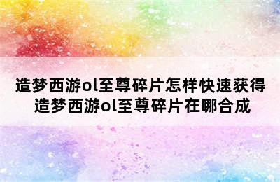 造梦西游ol至尊碎片怎样快速获得 造梦西游ol至尊碎片在哪合成